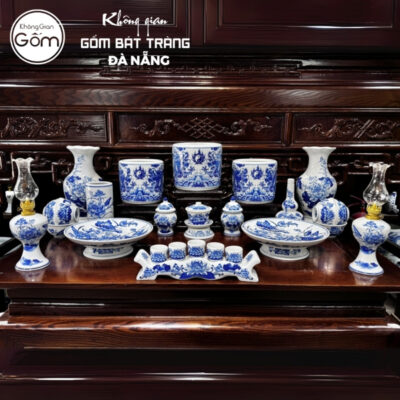 Bộ đồ thờ men lam họa tiết song long liên hoa tại Đà Nẵng BT-BĐT120