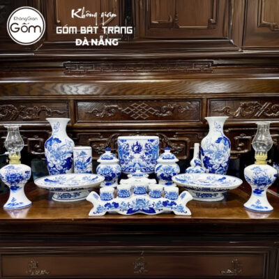 Bộ đồ thờ men lam họa tiết song long liên hoa tại Đà Nẵng BT-BĐT121
