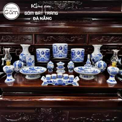 Bộ đồ thờ men lam họa tiết song long liên hoa tại Đà Nẵng BT-BĐT122