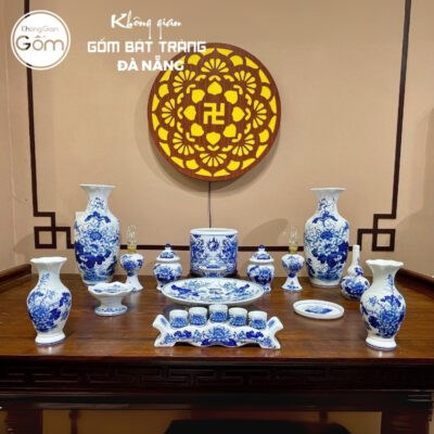 Bộ đồ thờ men lam họa tiết song long liên hoa tại Đà Nẵng BT-BĐT133