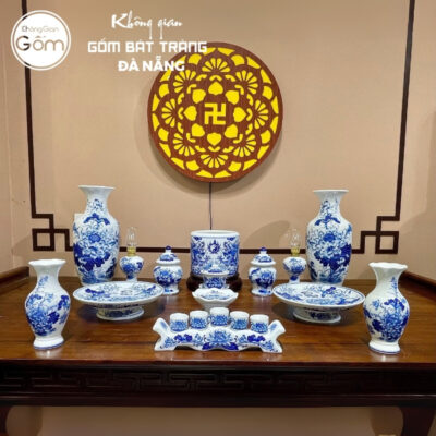Bộ đồ thờ men lam họa tiết song long liên hoa tại Đà Nẵng BT-BĐT135