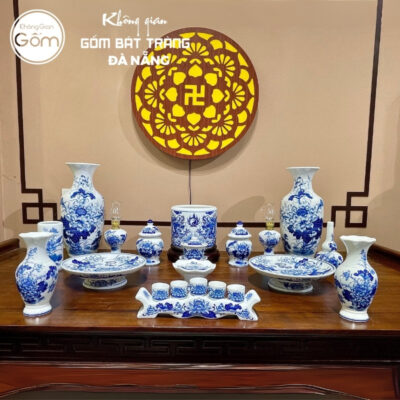 Bộ đồ thờ men lam họa tiết song long liên hoa tại Đà Nẵng BT-BĐT136