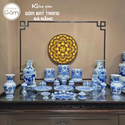 Bộ đồ thờ men lam họa tiết song long liên hoa tại Đà Nẵng BT-BĐT14