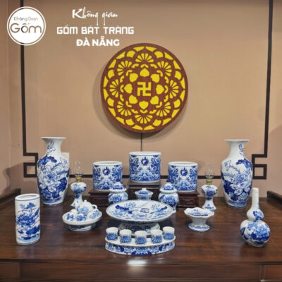 Bộ đồ thờ men lam họa tiết song long liên hoa tại Đà Nẵng BT-BĐT147