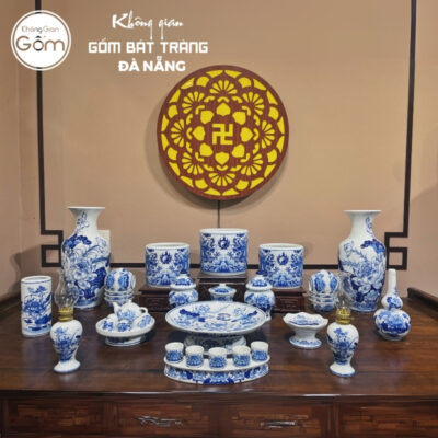 Bộ đồ thờ men lam họa tiết song long liên hoa tại Đà Nẵng BT-BĐT148