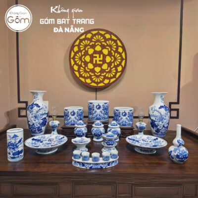 Bộ đồ thờ men lam họa tiết song long liên hoa tại Đà Nẵng BT-BĐT150