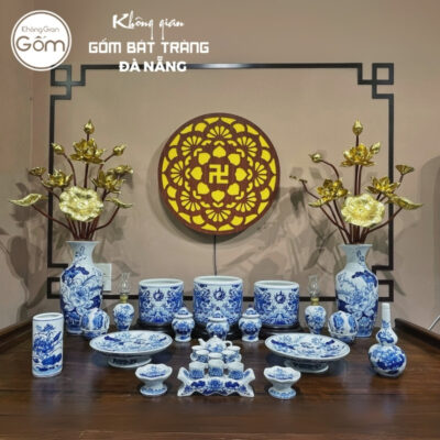 Bộ đồ thờ men lam họa tiết song long liên hoa tại Đà Nẵng BT-BĐT151