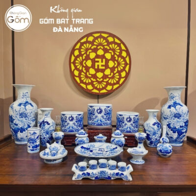 Bộ đồ thờ men lam họa tiết song long liên hoa tại Đà Nẵng BT-BĐT152