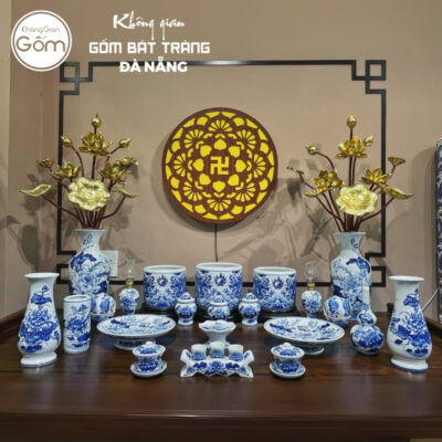 Bộ đồ thờ men lam họa tiết song long liên hoa tại Đà Nẵng BT-BĐT153