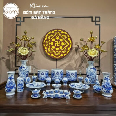 Bộ đồ thờ men lam họa tiết song long liên hoa tại Đà Nẵng BT-BĐT154