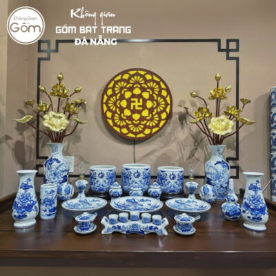 Bộ đồ thờ men lam họa tiết song long liên hoa tại Đà Nẵng BT-BĐT155
