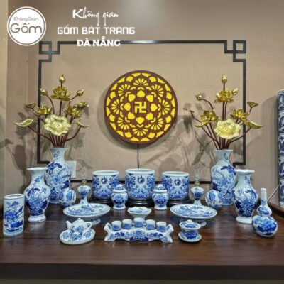 Bộ đồ thờ men lam họa tiết song long liên hoa tại Đà Nẵng BT-BĐT156