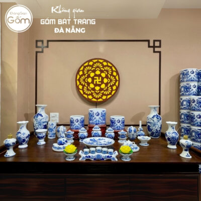 Bộ đồ thờ men lam họa tiết song long liên hoa tại Đà Nẵng BT-BĐT163