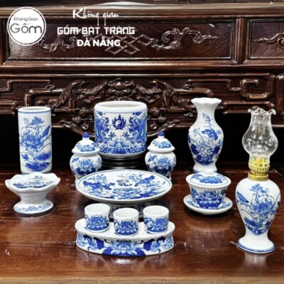 Bộ đồ thờ men lam họa tiết song long liên hoa tại Đà Nẵng BT-BĐT48