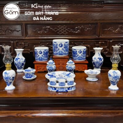 Bộ đồ thờ men lam họa tiết song long liên hoa tại Đà Nẵng BT-BĐT56