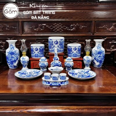 Bộ đồ thờ men lam họa tiết song long liên hoa tại Đà Nẵng BT-BĐT57