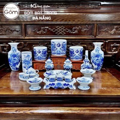 Bộ đồ thờ men lam họa tiết song long liên hoa tại Đà Nẵng BT-BĐT63