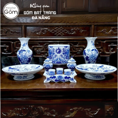 Bộ đồ thờ men lam hoạ tiết song long liên hoa tại Đà Nẵng BT-BĐT82