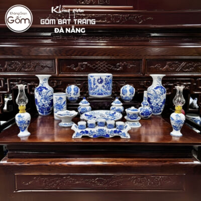Bộ đồ thờ men lam họa tiết song long liên hoa tại Đà Nẵng BT-BĐT96