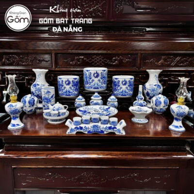 Bộ đồ thờ men lam họa tiết song long liên hoa tại Đà Nẵng BT-BĐT97