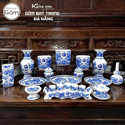 Bộ đồ thờ men lam hoạ tiết vân long phụng liên tại Đà Nẵng BT-BDT106