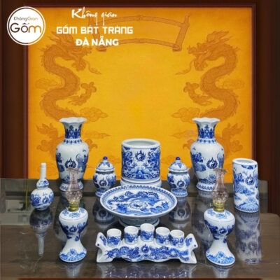 Bộ đồ thờ men lam họa tiết vân long phụng liên tại Đà Nẵng BT-BĐT109