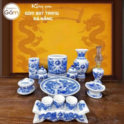 Bộ đồ thờ men lam hoạ tiết vân long phụng liên tại Đà Nẵng BT-BĐT110