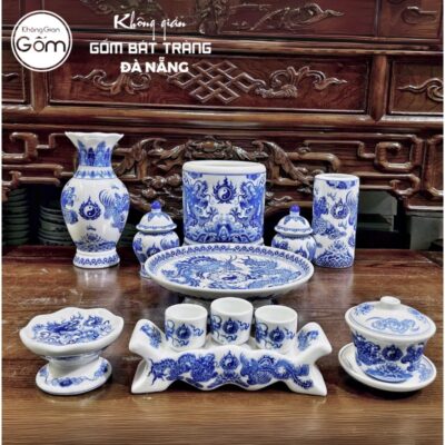 Bộ đồ thờ men lam họa tiết vân long phụng liên tại Đà Nẵng BT-BĐT51