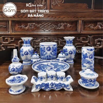 Bộ đồ thờ men lam họa tiết vân long phụng liên tại Đà Nẵng BT-BĐT53