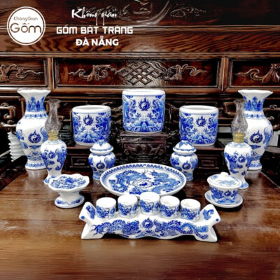 Bộ đồ thờ men lam hoạ tiết vân long phụng liên tại Đà Nẵng BT-BĐT78