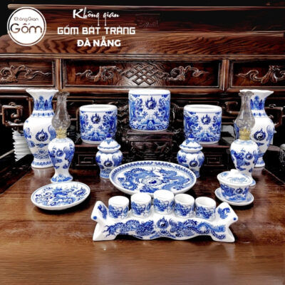 Bộ đồ thờ men lam hoạ tiết vân long phụng liên tại Đà Nẵng BT-BĐT79