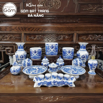 Bộ đồ thờ men lam họa tiết vân long phụng liên tại Đà Nẵng BT-BĐT92