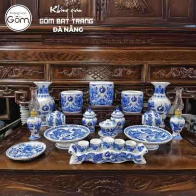 Bộ đồ thờ men lam họa tiết vân long phụng liên tại Đà Nẵng BT-BĐT93