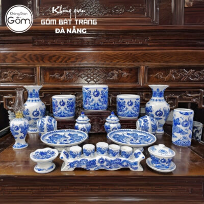 Bộ đồ thờ men lam họa tiết vân long phụng liên tại Đà Nẵng BT-BĐT94