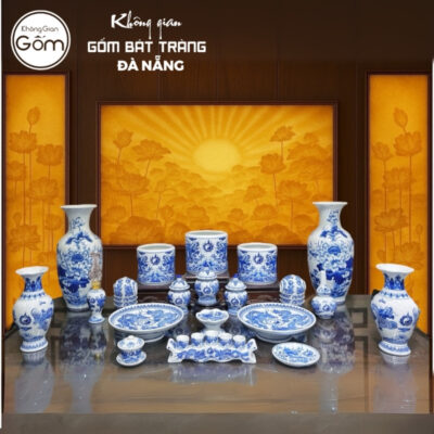 Bộ đồ thờ men lam họa tiết vân long phụng liên và song long liên hoa tại Đà Nẵng BT-BĐT175