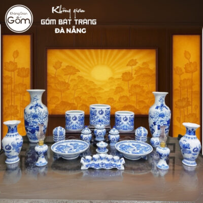Bộ đồ thờ men lam họa tiết vân long phụng liên và song long liên hoa tại Đà Nẵng BT-BĐT176