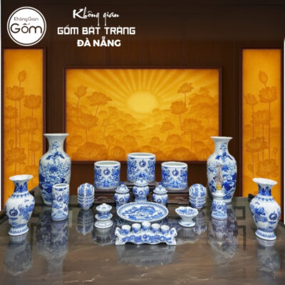 Bộ đồ thờ men lam họa tiết vân long phụng liên và song long liên hoa tại Đà Nẵng BT-BĐT177