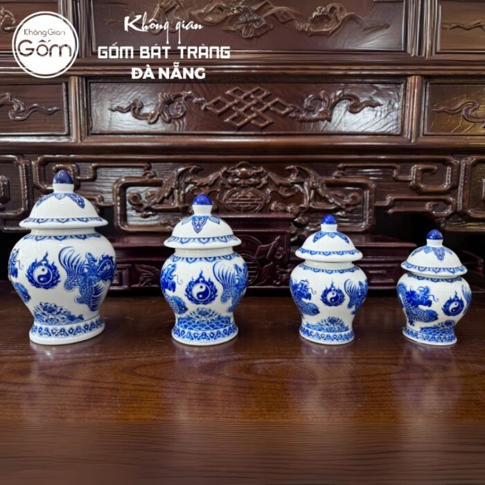 Bộ đồ thờ men lam họa tiết vân long phụng liên tại Đà Nẵng BT-BĐT94 - Ảnh 3