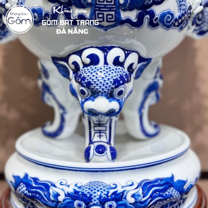 Bộ đồ thờ men lam có đỉnh hạc họa tiết song long liên hoa tại Đà Nẵng BT-BĐT22 - Ảnh 4