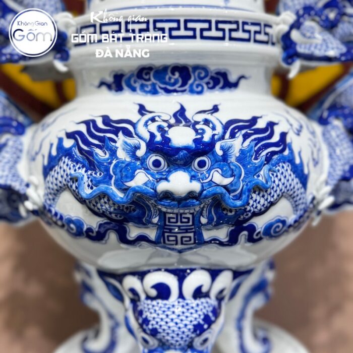 Bộ đồ thờ men lam có đỉnh hạc họa tiết song long liên hoa tại Đà Nẵng BT-BĐT22 - Ảnh 3