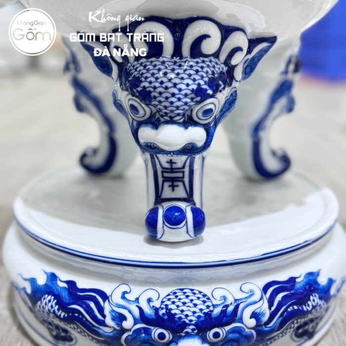 Bộ đồ thờ có đỉnh hạc men lam hoạ tiết liên hoa tại Đà Nẵng BT-BĐT35 - Ảnh 2