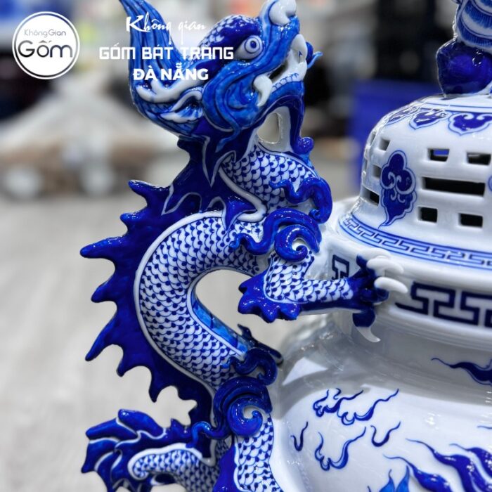 Bộ đồ thờ men lam có đỉnh hạc họa tiết song long liên hoa tại Đà Nẵng BT-BĐT17 - Ảnh 9