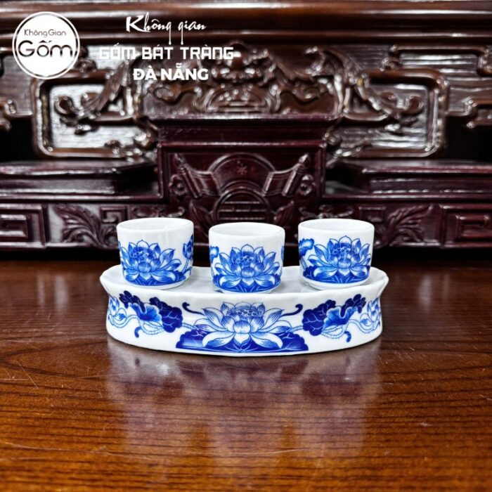 Bộ đồ thờ men lam có đỉnh hạc họa tiết song long liên hoa tại Đà Nẵng BT-BĐT20 - Ảnh 6