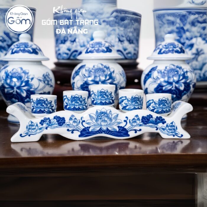 Bộ đồ thờ men lam họa tiết song long liên hoa tại Đà Nẵng BT-BĐT19 - Ảnh 6