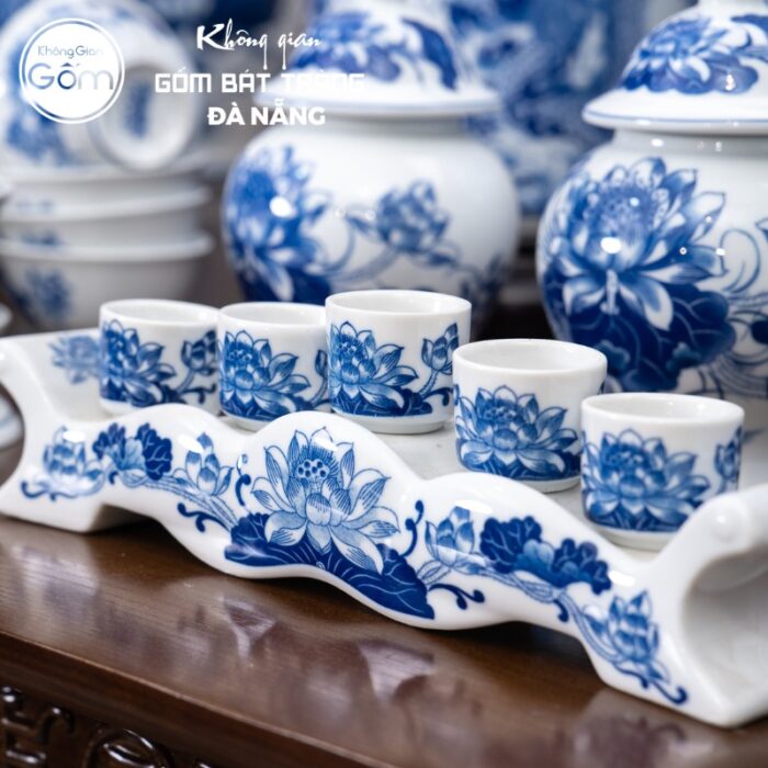 Bộ đồ thờ men lam họa tiết song long liên hoa tại Đà Nẵng BT-BĐT18 - Ảnh 3