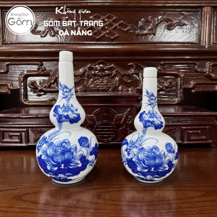 Bộ đồ thờ men lam họa tiết song long liên hoa tại Đà Nẵng BT-BĐT91 - Ảnh 4