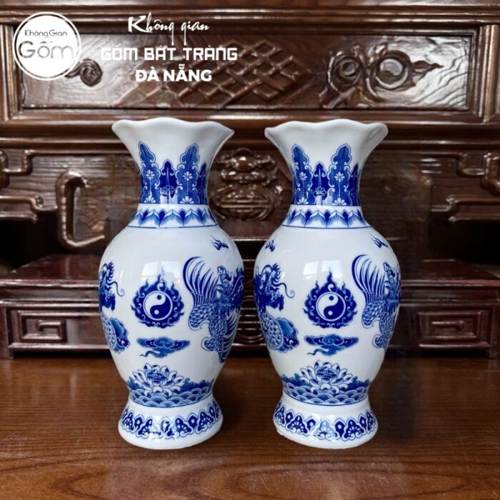 Bộ đồ thờ men lam họa tiết vân long phụng liên tại Đà Nẵng BT-BĐT94 - Ảnh 2