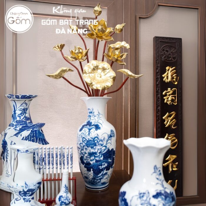 Bộ đồ thờ men lam họa tiết song long liên hoa tại Đà Nẵng BT-BĐT15 - Ảnh 4