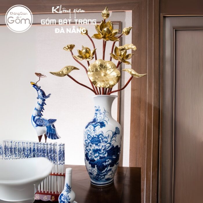 Bộ đồ thờ men lam có đỉnh hạc họa tiết song long liên hoa tại Đà Nẵng BT-BĐT16 - Ảnh 7