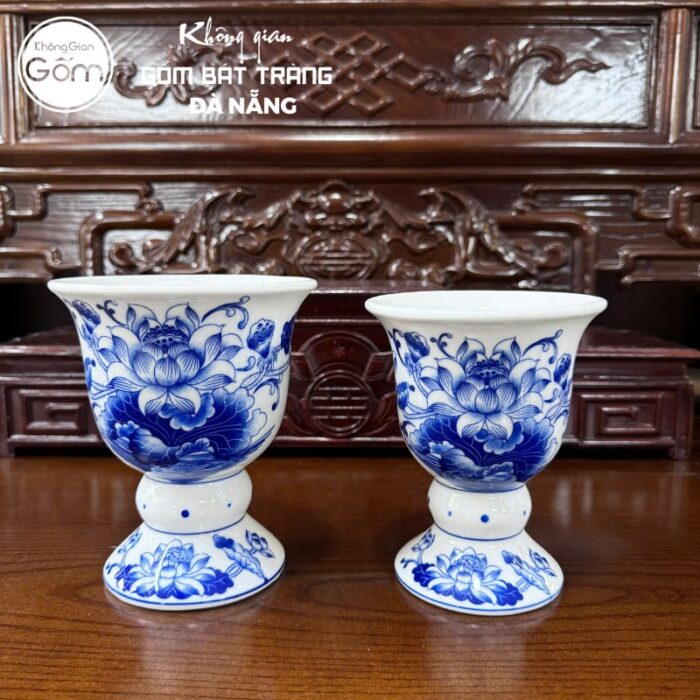 Bộ đồ thờ men lam họa tiết song long liên hoa tại Đà Nẵng BT-BĐT166 - Ảnh 2